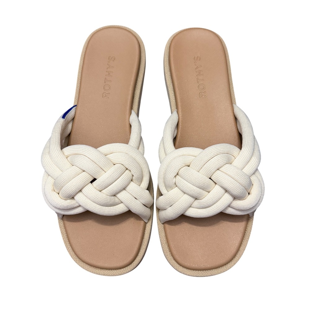Rothy's The Knot Slide Sandal Vanilla Cream Braided Slip On Women's Size 8.5